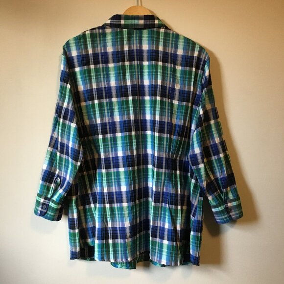 Vintage Alia Plaid Embroidered Green & Blue Cottagecore Button Down Shirt - Picture 2 of 16